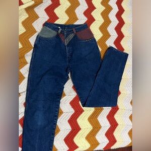 Women's Straight Leg Jeans - Blue with Multicolor Pockets